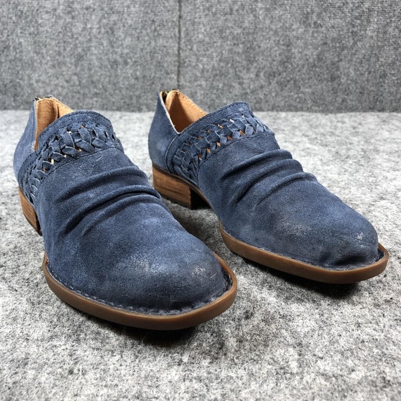 Born Shoes - Born Shoes Womens Size 6.5 Blue Suede Ruched Woven Back Zip Booties F36204